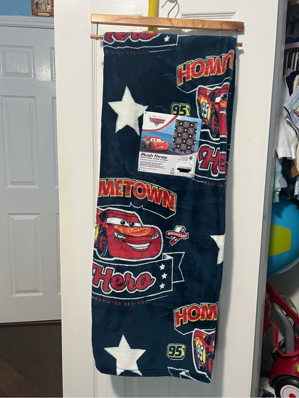 Disney Navy Blue Red Lightning McQueen Plush Throw Blanket